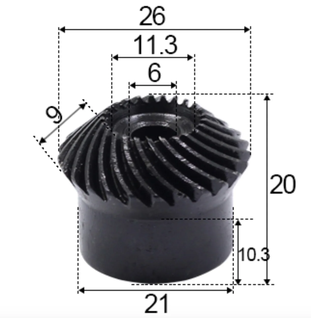 

2pcs 1M-25Teeths Inner Hole: 6mm Center distance:26.8mm Precision Spiral Bevel Gear Spiral Bevel Gear