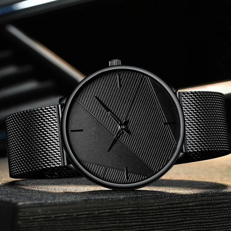 

1pcs Minimalist Men's Fashion Watches Simple Men Business Ultra Thin Stainless Steel Mesh Belt Quartz Watch