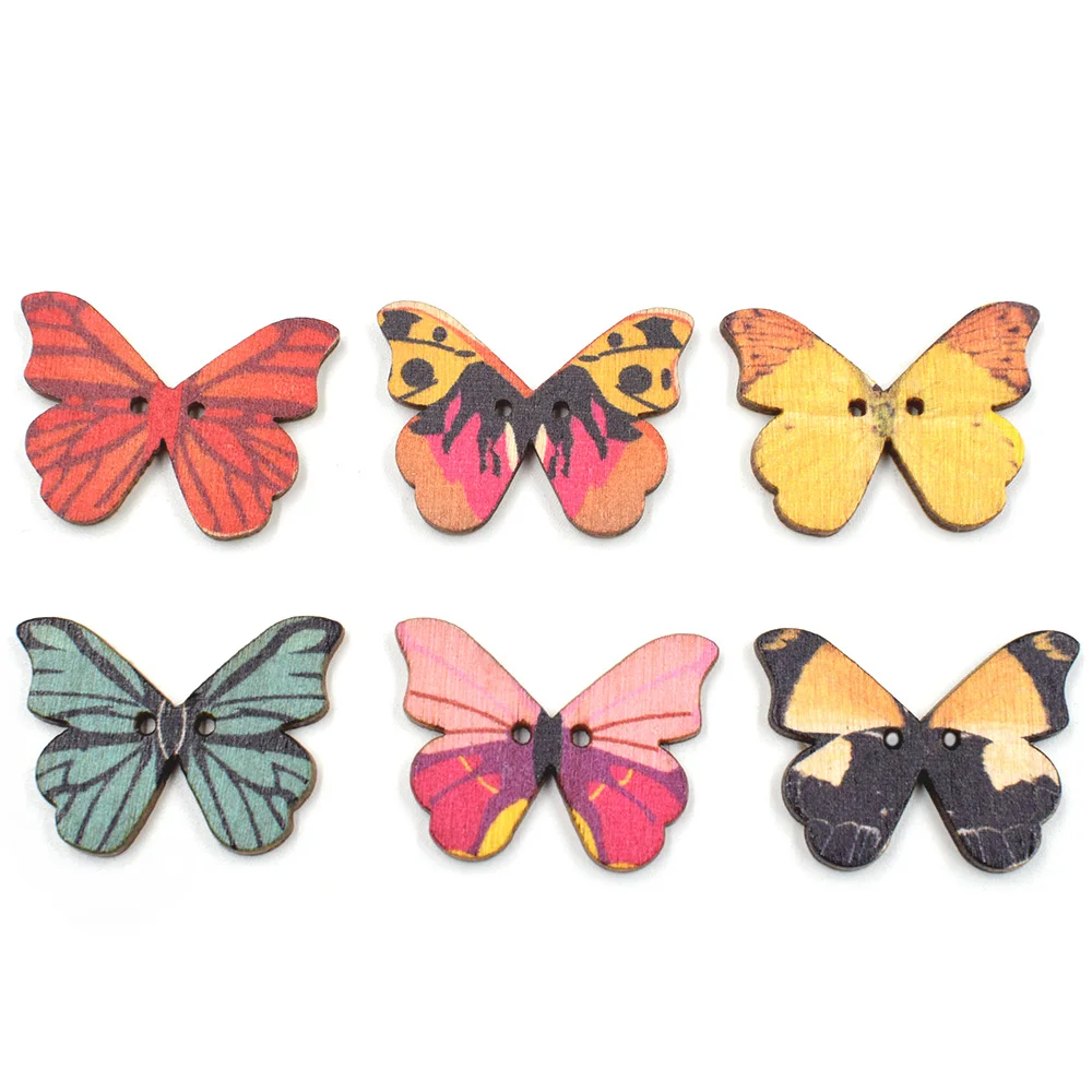 30 шт. деревянные пуговицы для одежды в виде сердца/цветка/бабочки|Пуговицы| |