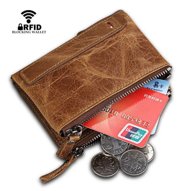 RFID Genuine Leather Men Wallet Small Zipper Pocket High Quality Purse Short Coin Brand Perse Money Bag Card Holder | Багаж и сумки