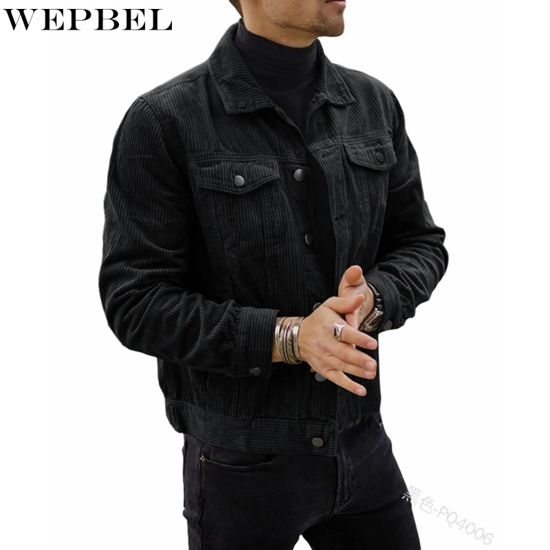 

WEPBEL Long Sleeve Jacket Men's Casual Solid Color Buttons Pocket Loose Coat Spring Single-Breasted Turn-down Collar Jacket