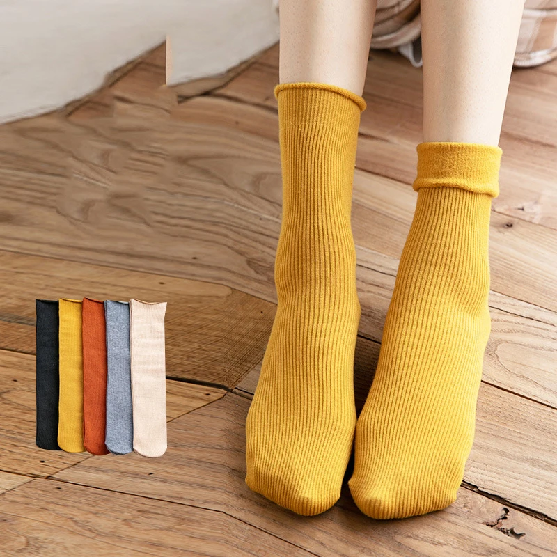 

Женские зимние однотонные носки из натурального хлопка, зимние мягкие бархатные носки для сна