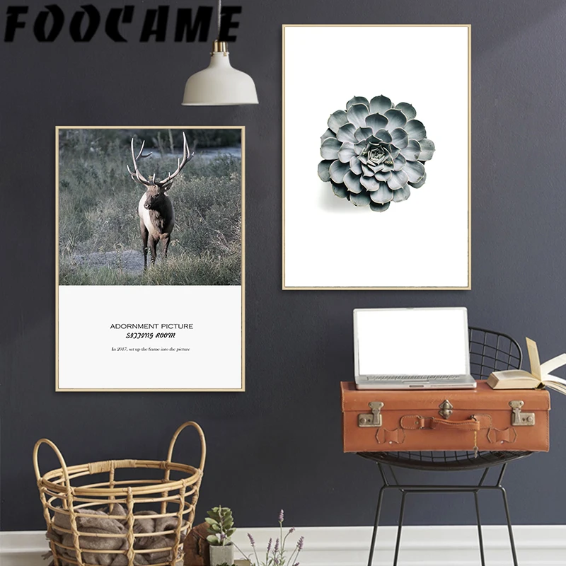 Горный олень растение цветок природный пейзаж скандинавское настенное