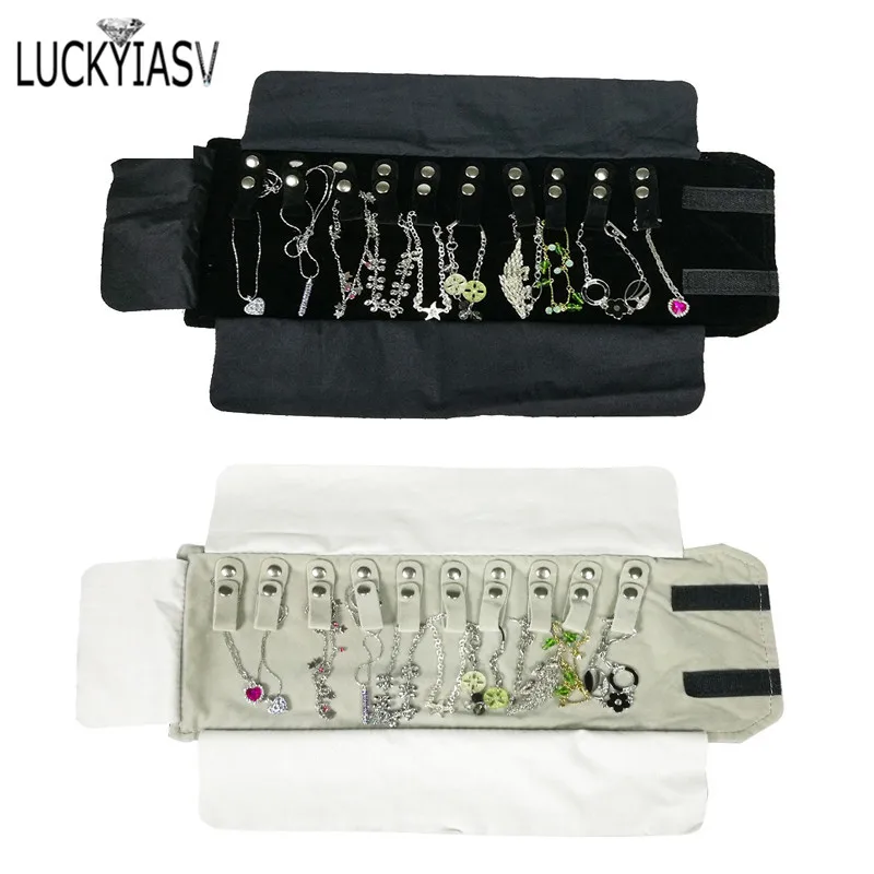 

Черный/серый бархатный органайзер для хранения ювелирных изделий, портативный органайзер, дорожный органайзер для ювелирных изделий для 10 ожерелий и подвесок, сумка