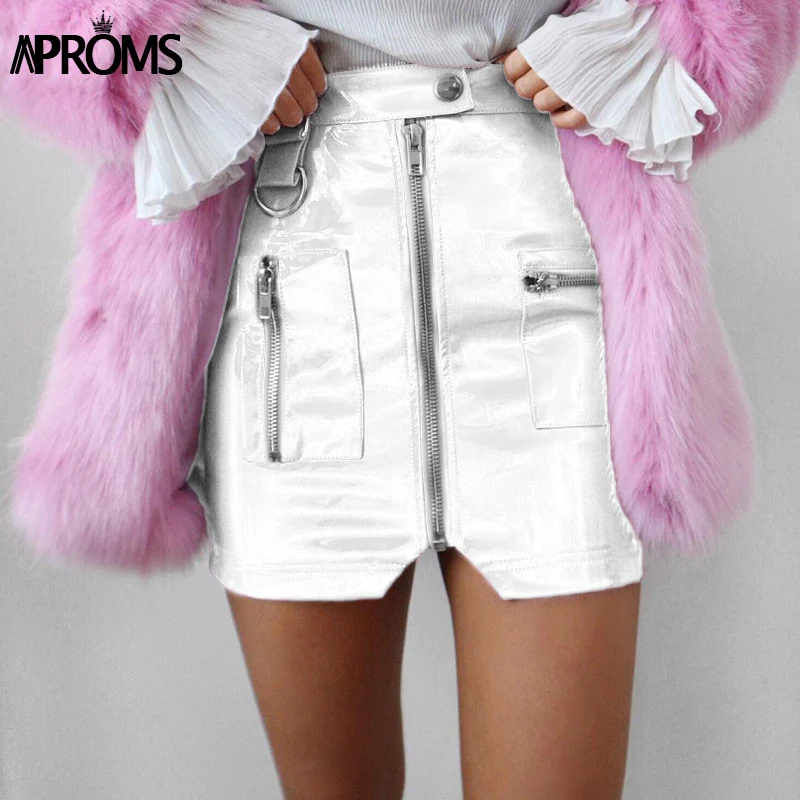 Aproms розовая юбка-карандаш из искусственной кожи для женщин, Осень-зима, Короткие мини юбки для женщин, сексуальная уличная одежда, юбка на молнии спереди