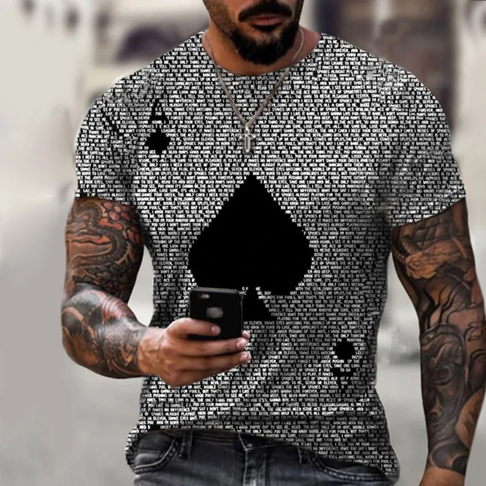 

Western Style Fashion New T-shirt 2021 Summer Loose Casual Simple Hipster Poker Printing Round Neck Summer