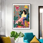 Картина на холсте с абстрактными цветами и принтом дождливая девушка