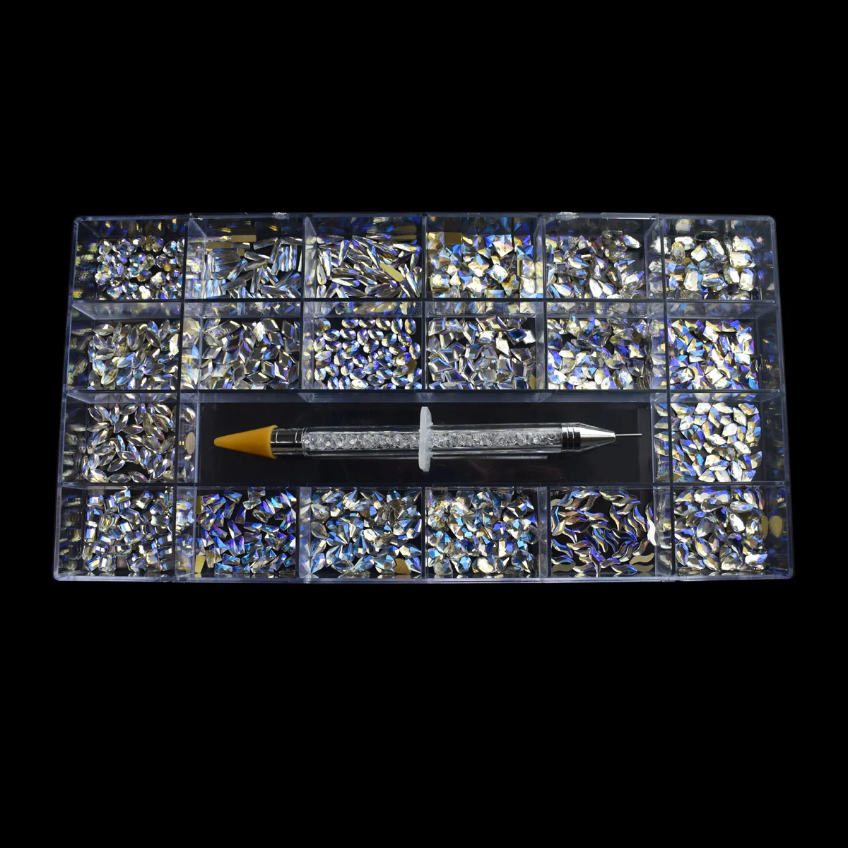 1000Pcs/Box Nails Crystal Mixed AB Rhinestone in Grids 50Pc/Shape Flat-Back Nail Art Gem Set with 1 Pick Up Pen | Красота и здоровье