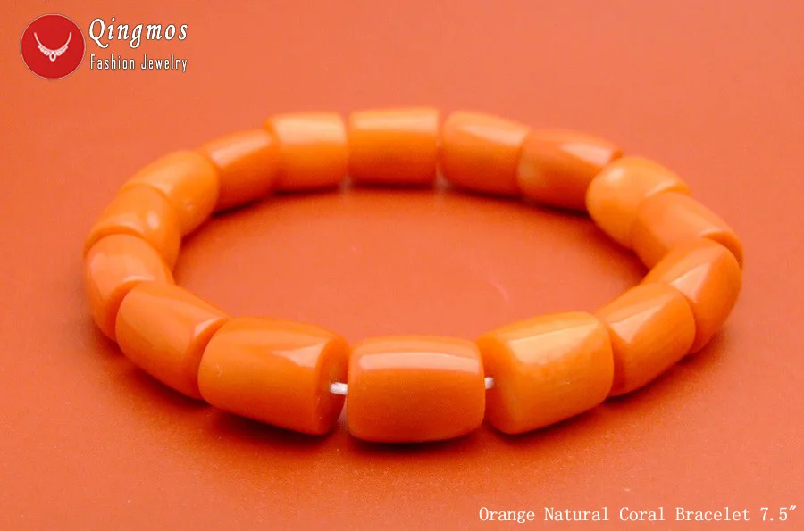 Женский браслет Qingmos эластичный из натурального оранжевого кораллового цвета 10 11