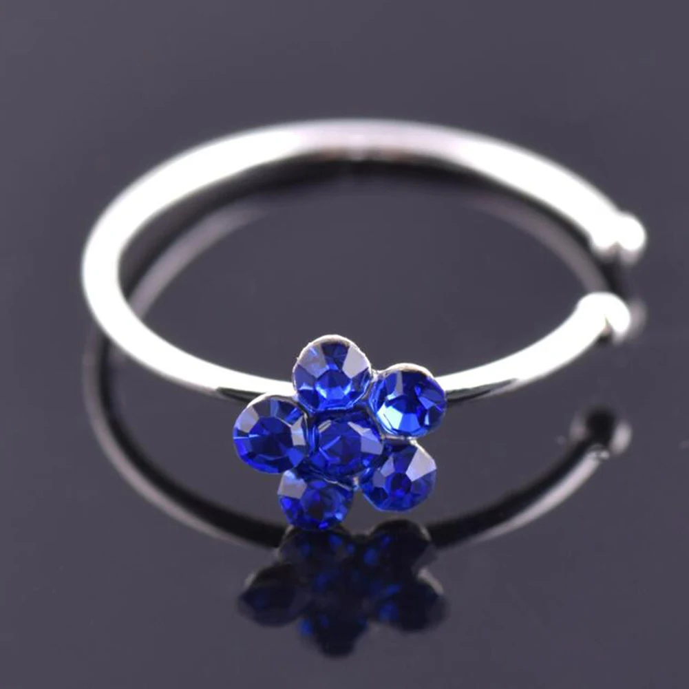 royal blue Мужские Женские поддельные кристалл пирсинг носа ювелирные изделия для тела Цветочный нос обруч кольцо для носа крошечный цветок спиральный для хряща кольцо на Козелок - Окраска металла: royal blue