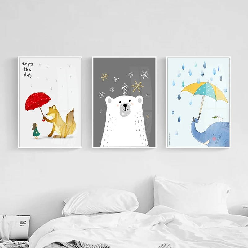 

Cartoon Animal Fox Elephant and Bear Decorative Picture Canvas Poster and Print Children's Room Kindergarten Wall Art Kids 5-77
