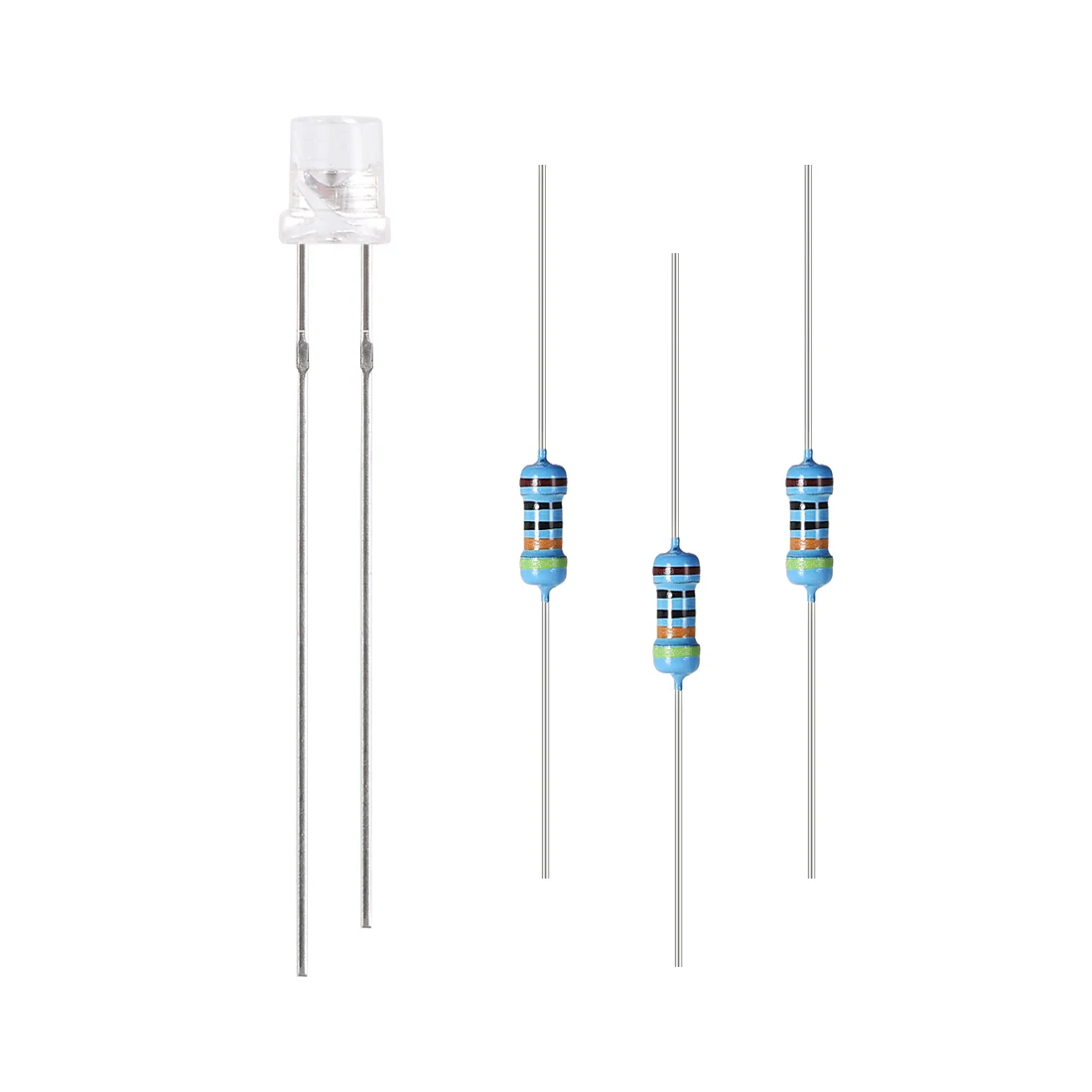 

Uxcell 100Set 3mm LED Diodes w Resistor, Clean Pink DC3.0-3.2V, Flat Head 29mm Pin