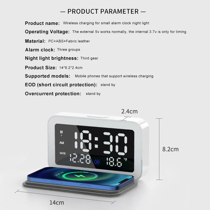 

15W Wireless Charger Alarm Clock Portable Phone Charger Dock With Digital Thermometer LED Desk Lamp Mobile Phone Fast Charger