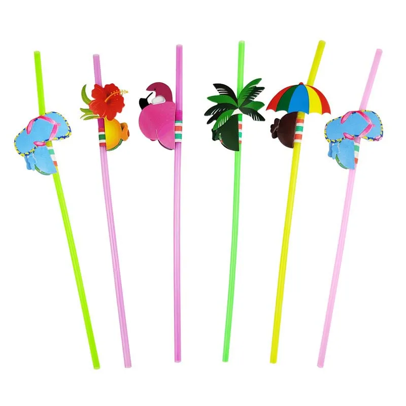 Одноразовые соломинки для коктейлей 20 шт. пластиковые фламинго кокоса разные