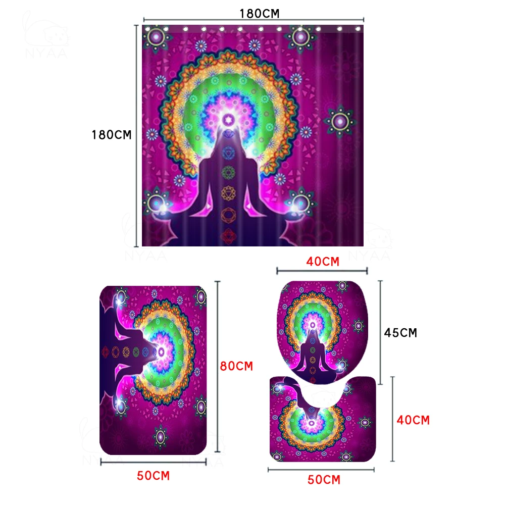 Занавеска для ванной комнаты NYAA с фиолетовой мандалой йогой в этническом