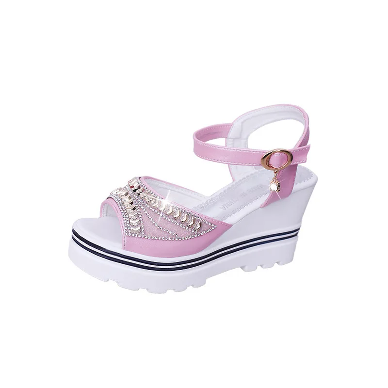 

New wedge with female sandals fish mouth buckle with flat bottom platform waterproof platform thick bottom cake women's shoes 63