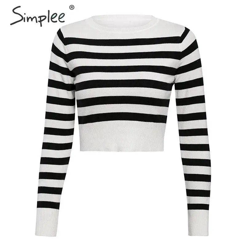 Simplee Striped pullover sweater Women casual long sleeve knitted Sexy o-neck soft ladies streetwear autumn | Женская одежда