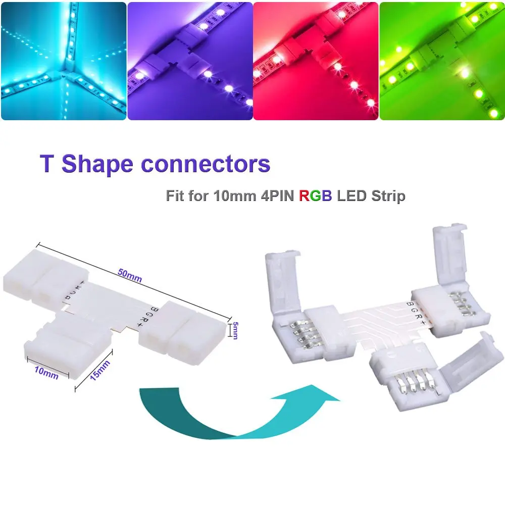 10 мм 4pin 5050 RGB Светодиодная лента без пайки комплект коннекторов-включает в себя 2х