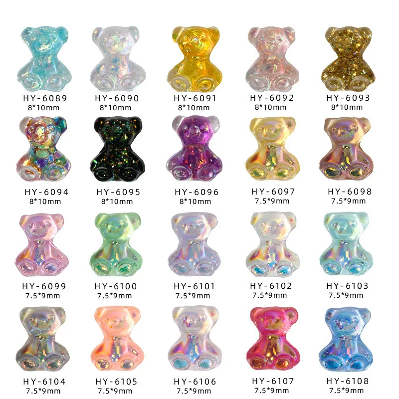 

20pcs/lot Cute 3D Crystal Bear Nails Jewelry Mold Colorful Creative Silicone Small Bears for DIY Nail Art Tips Decor Accessories