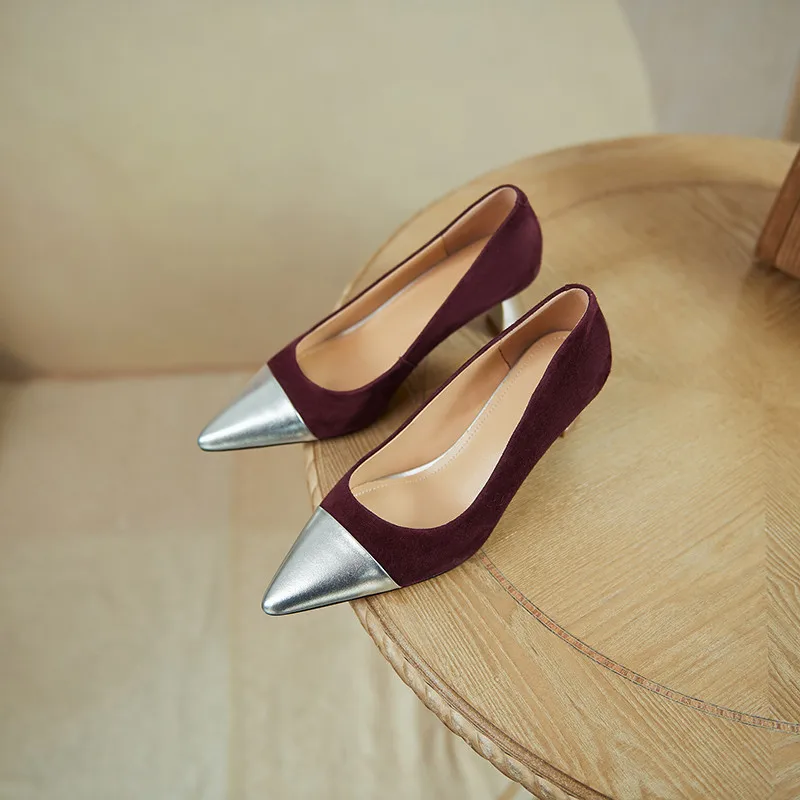 

Asumer Wine Red Single Shoes 2021 Pumps Women Suede Leather Pointed Toe Slip On Spring Summer High Heel Wedding Shoes Woman