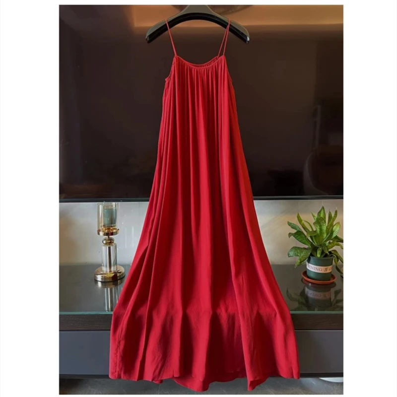 

Women'S Summer Spaghetti Strap Sling Loose Sun Dress Casual Sleeveless Long Beach Vacation Clothes Vestidos