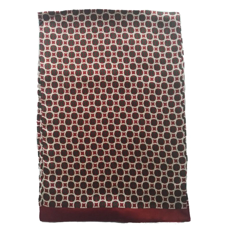 Men's 100%Mulberry Silk Scarf Double Layer Silk Long Neckerchief Floral Pattern Blue Red