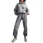 Элегантный однотонный костюм с капюшоном для женщин, теплые толстовки с капюшоном и длинные брюки, модные женские комплекты из двух предметов для повседневной носки