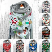 button scarf wraps women christmas printing scarf plus velvet butterfly pattern multi purpose shawl neck warm triangle scarves