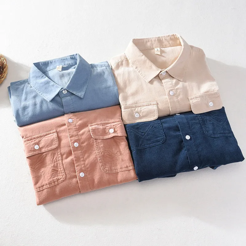 

High quality 2020 autumn new men's corduroy long-sleeved shirt men's casual business square collar cotton overalls 9313