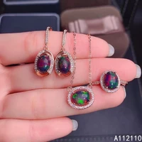 fine jewelry 925 pure silver inset with natural gem womens luxury noble fresh black opal pendant ring earring set support detec