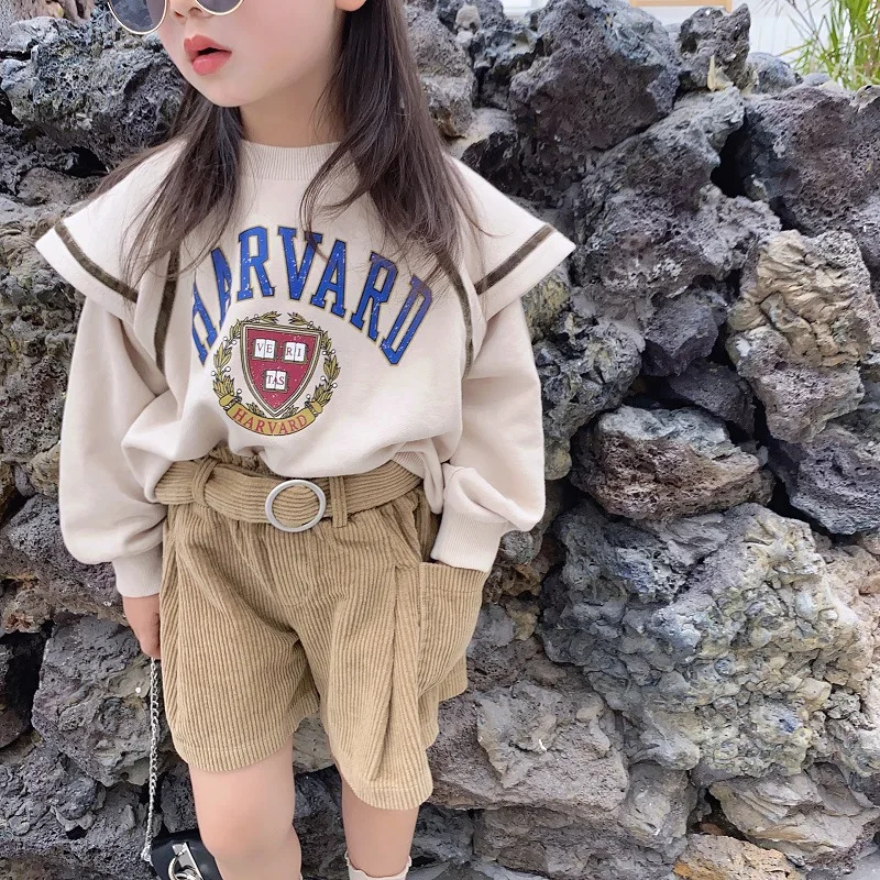 

Girls' Casual Suit Autumn Children's Clothing 2020 New Koreanstyle Fashion Children's Sweater+shorts Two-piece Suit Baby Outwear