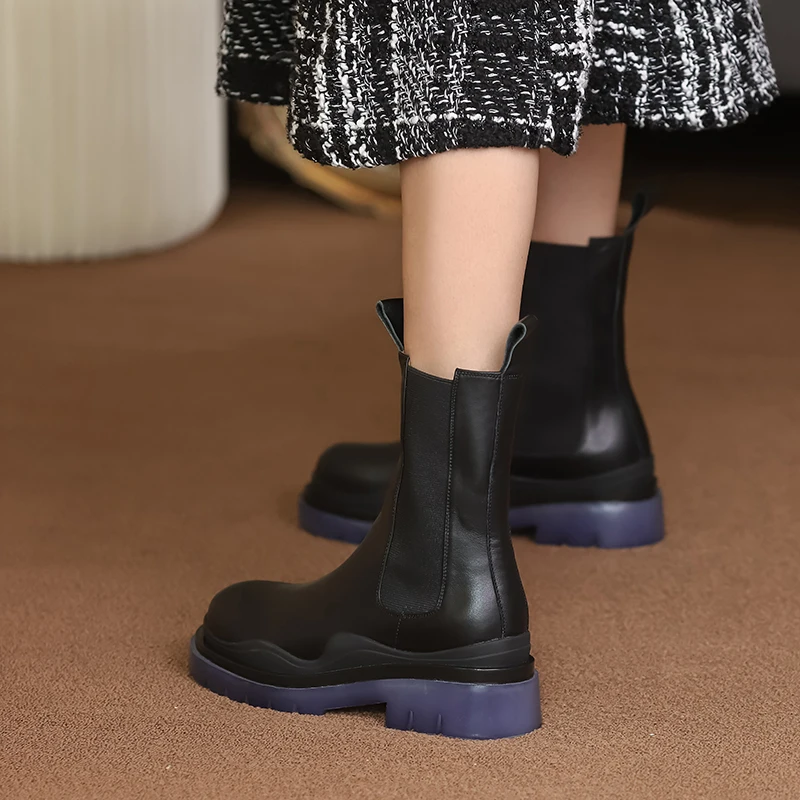 

MStacchi Genuine Leather Women Middle Tube Boots Round Toe Colour Mixture Comfort Party Shoes New Style Botas Feminina Fashion