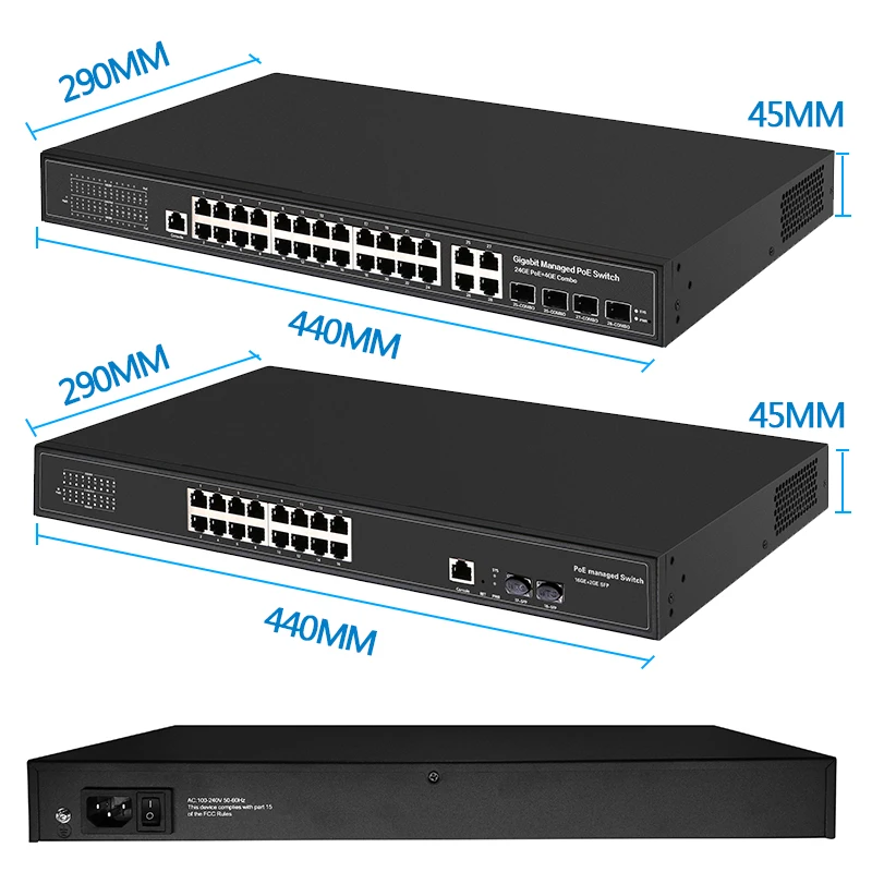 16 портов 24 порта гигабитный коммутатор PoE Ethernet коммутатор управляемый коммутатор PoE 48 В с 2 гигабитными слотами SFP IGMP VLAN управляемый коммутатор PoE