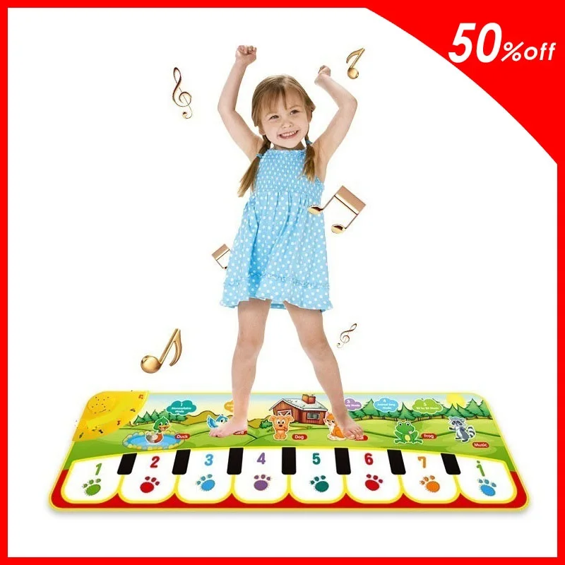 

Tone Adjustable Piano Keyboard Educational Toys for Children Kids Gift 90x27cm Baby Musical Play Mat Animals Sound 8 Instruments