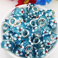 10pcs 16mm big size 5mm large hole flower murano glass beads fit pandora bracelet bangle charms diy pendants for jewelry making