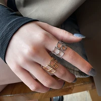 vintage hollow letter b opening rings for women initial geometric exaggerated adjustable joint finger ring wedding jewelry gift