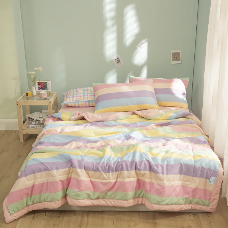 

Colorful Plaid Style Summer Quilt Skin-friendly Breathable Air-conditioning Quilt Sofa Bed Throw Blanket Birthday Gift