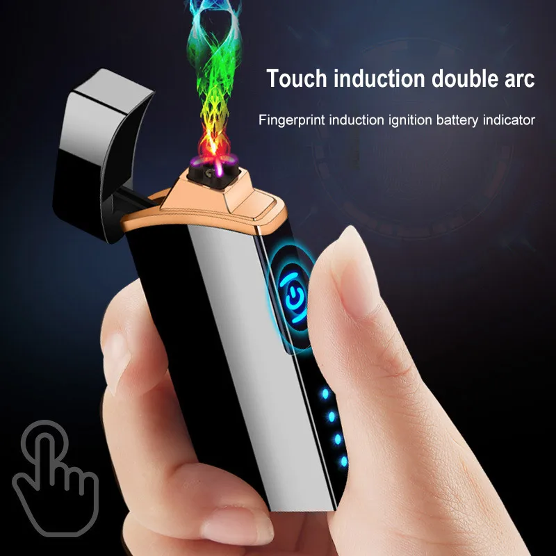 New Electric Double Arc Lighter Charging USB Portable Windproof Touch Sensor with Power Indicator Cigarette lighters | Дом и сад