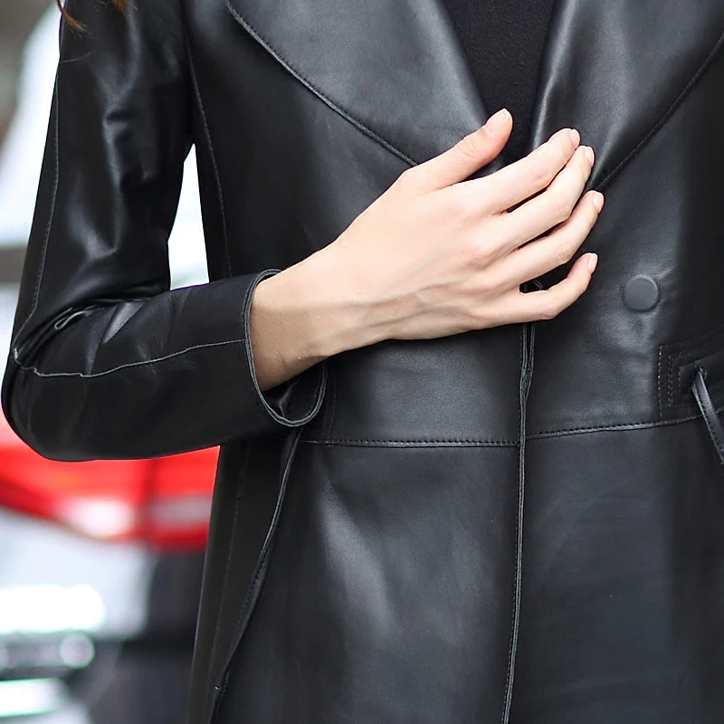 Lautaro длинный черный кожаный плащ женский с длинным рукавом осенние мягкие пальто