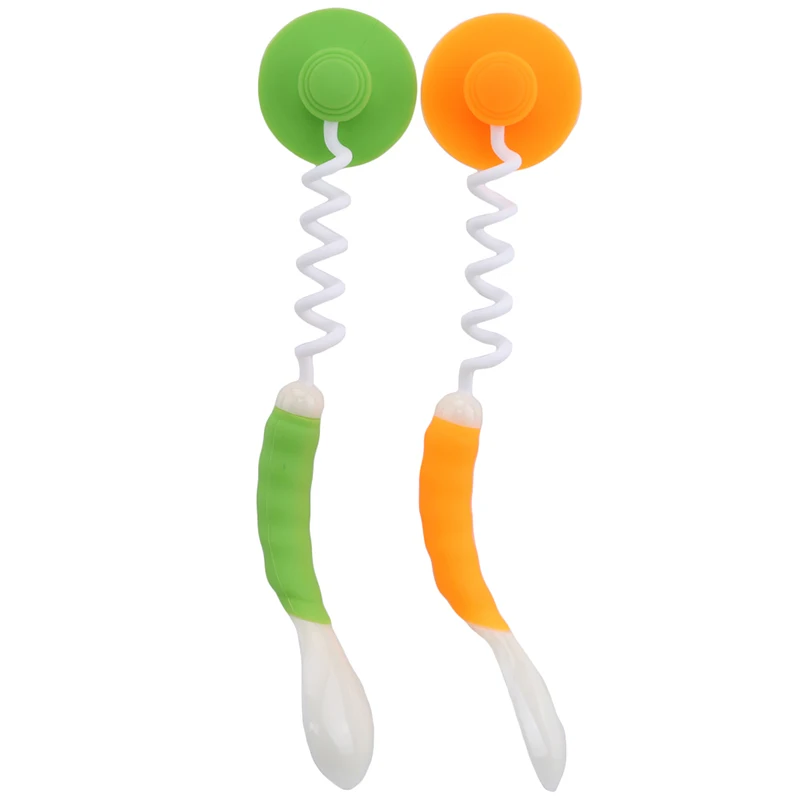 

2Pcs/set New Baby Silicone Spoon Baby Safety Temperature Sensing Kids Flatware Feeding Spoons And Fork With Suction Cup