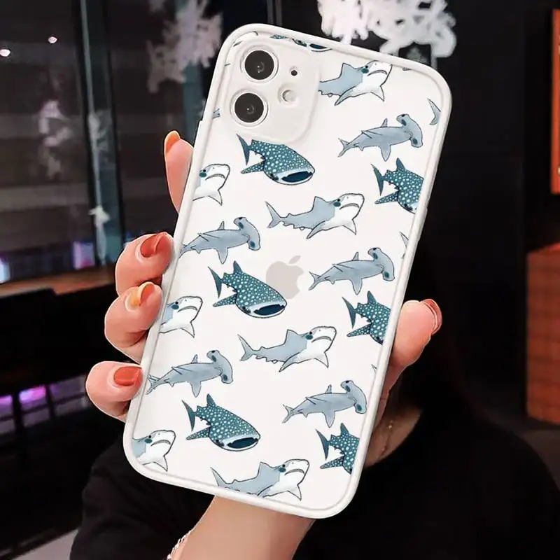 

Cute cartoon shark animal Pink blue Phone Case Clear matte transparent For white iPhone 7 8 x xs xr 11 12 pro plus max mini