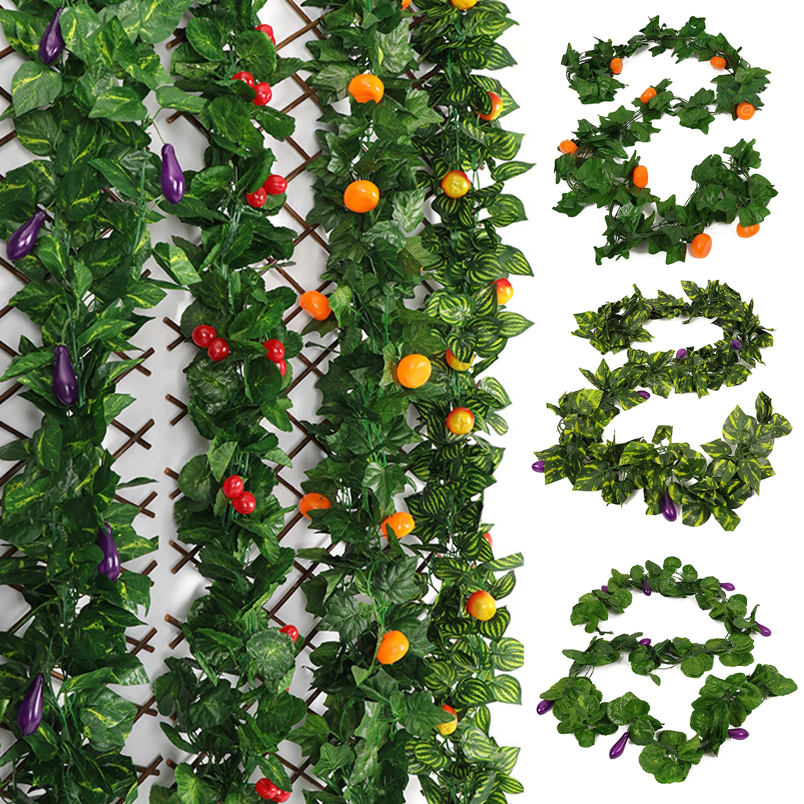 

5pcs/String Artificial Fake Fruits/Vegatable Vines Hanging Plant Large Leaves Garland for Wedding Party Home Decor DNJ99