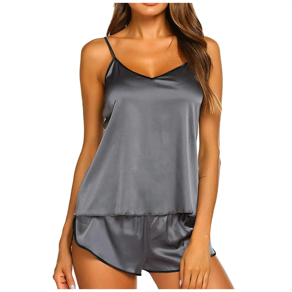 Сатиновая пижама сексуальная с кружевами ночная рубашка одежда для сна домашняя