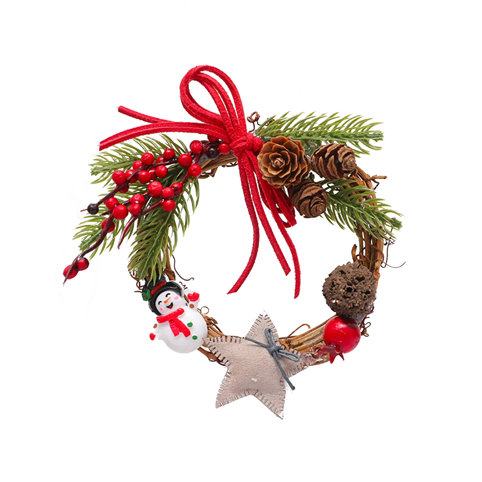 Рождественский венок маленький праздничный из ротанга с симпатичной плюшевой