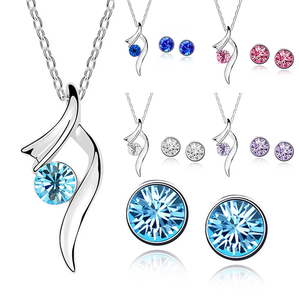 New Love Beauty Women's Austrian Crystal Jewelry Set Suit Necklace + Bright Studs Earrings MV66 | Украшения и аксессуары