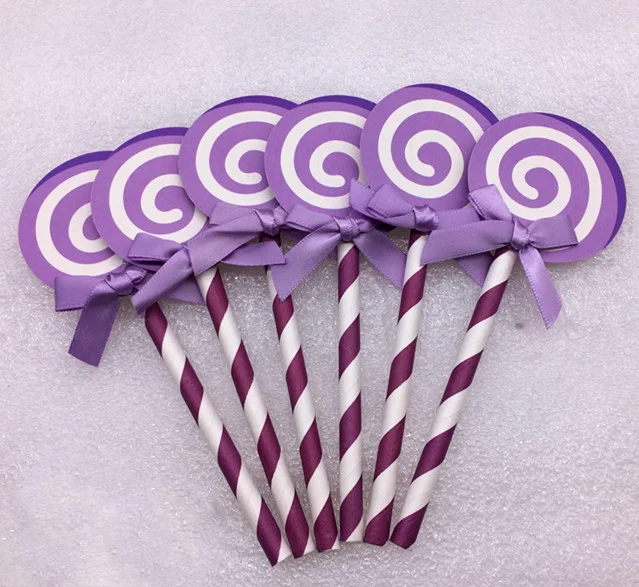 6 шт./лот фиолетовый бумажный леденец цветной кекс Топпер для торта с соломинкой