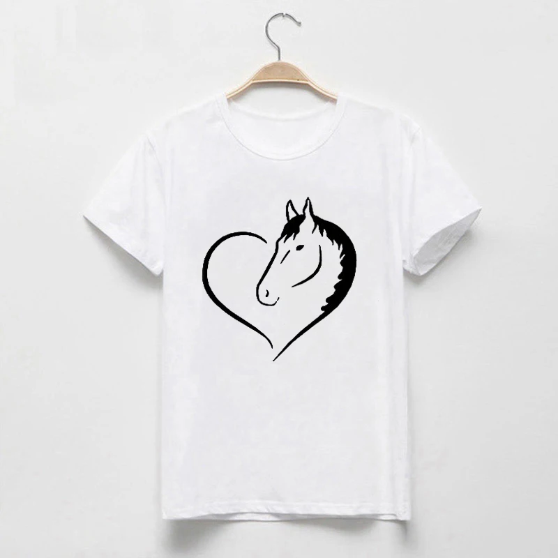 

Lus Los women's t shirts summer short sleeve casual white horse print harajuku t-shirts harajuku female t-shirt clothes tops