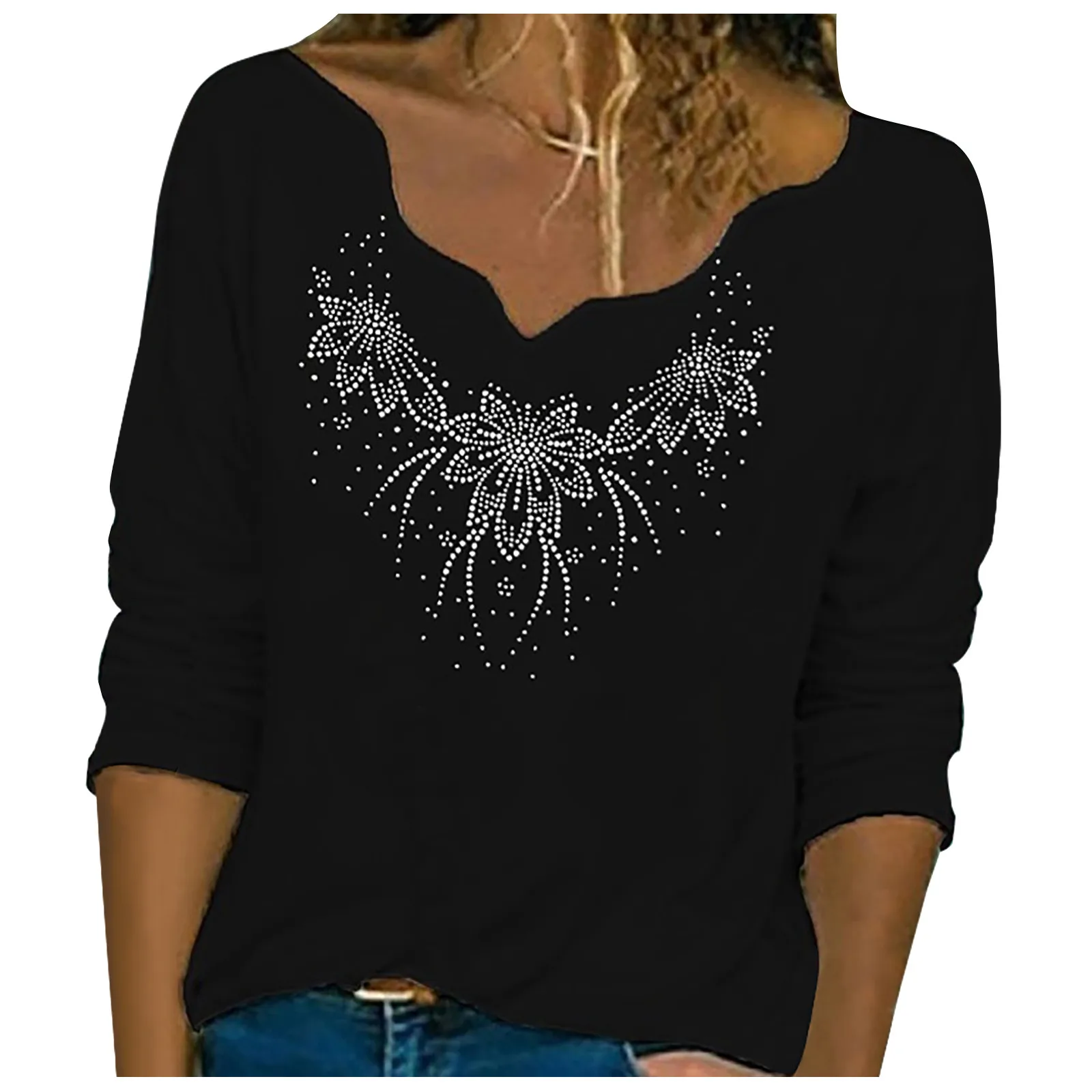 Модный и стильный дизайн Женский пуловер с кружевной вышивкой длинным рукавом