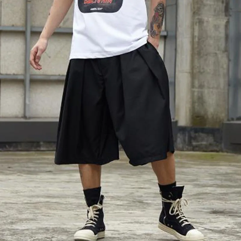 Men's pants summer slouchy culottes men's shorts wide legs men's knickerbockers hip-hop punk Gothic Yamamoto style