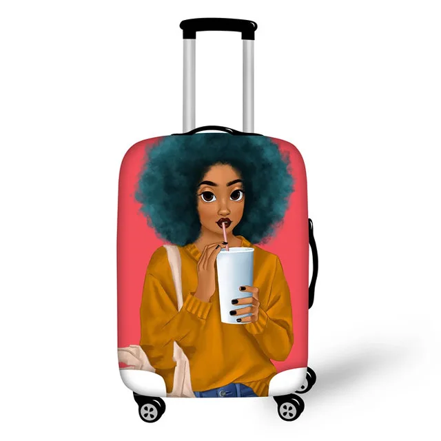 Чехол для багажа ELVISWORDS Afro Girl, водонепроницаемый чехол для путешествий, чехол для костюма, багажные бирки, портативный Эластичный Защитный чехол для костюма - Цвет: YQ4081